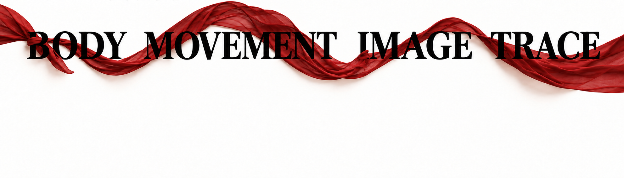 Body, movement, image and trace connected by flowing red aerial silk